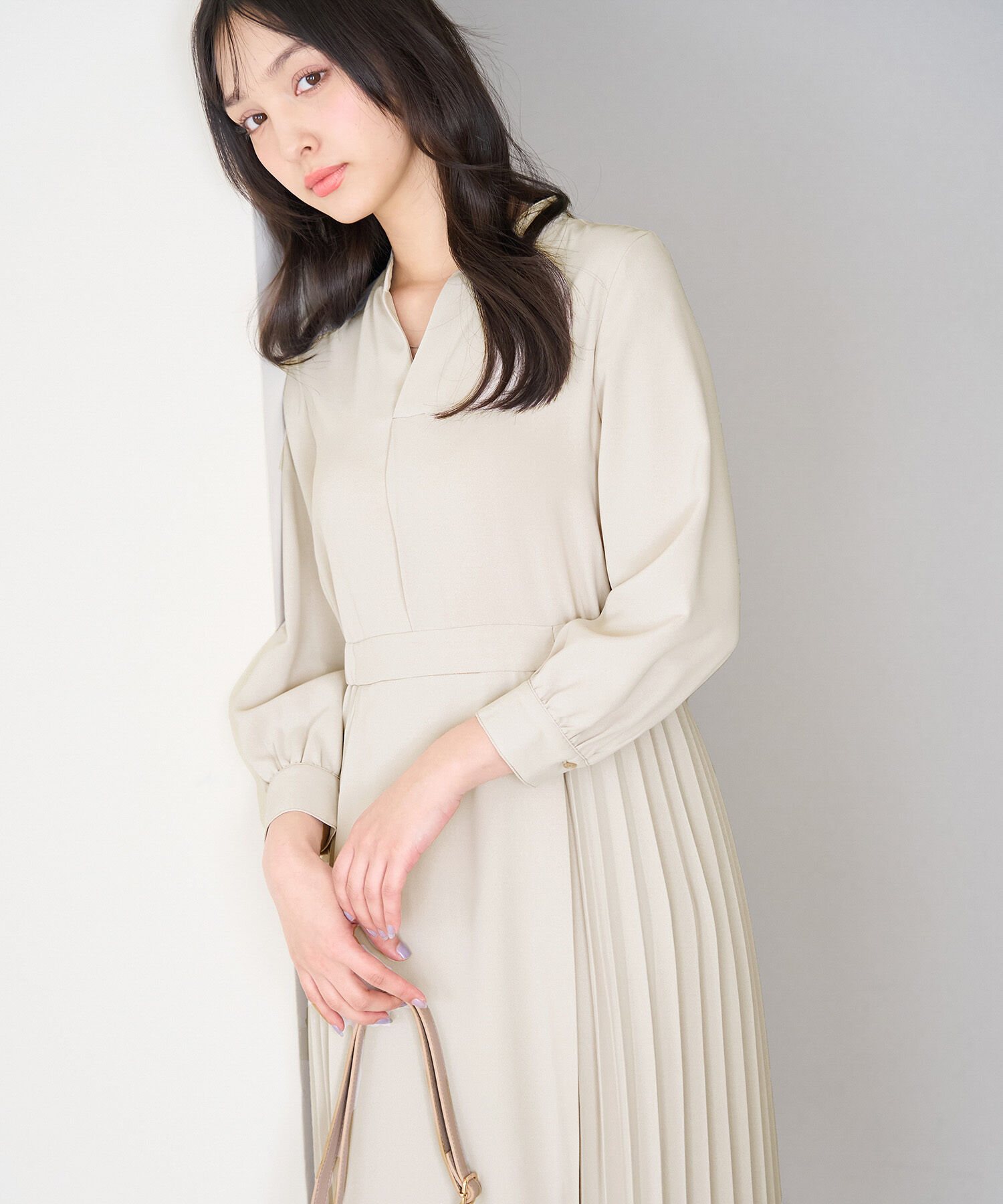 Rope&rsquo;Picnic「小柄さん向け/サイドプリーツキーネックワンピース」|ワンピース|