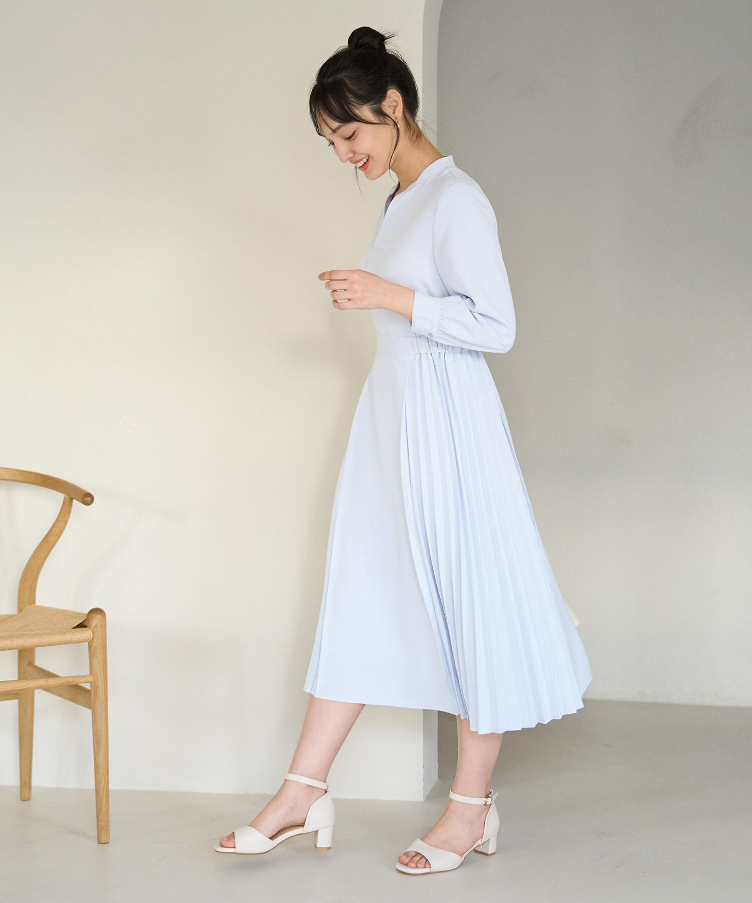 Rope&rsquo;Picnic「小柄さん向け/サイドプリーツキーネックワンピース」|ワンピース|