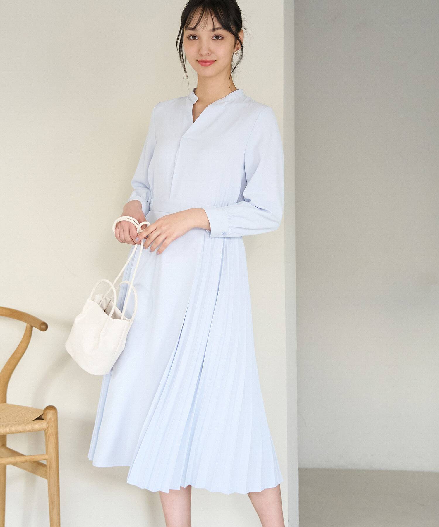 Rope&rsquo;Picnic「小柄さん向け/サイドプリーツキーネックワンピース」|ワンピース|