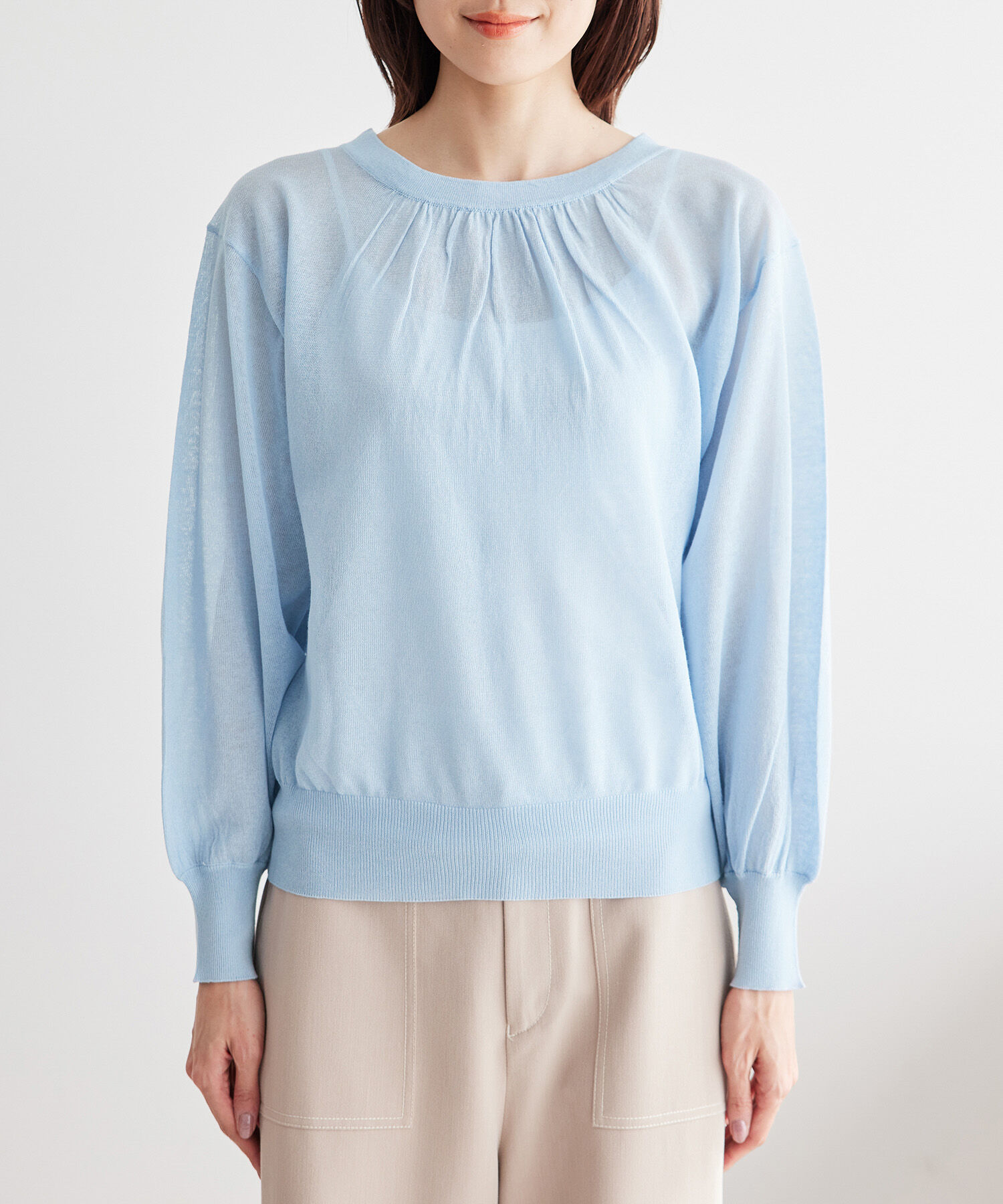 Rope&rsquo;Picnic「襟ギャザーシアーニットプルオーバー」|ニット・セーター|