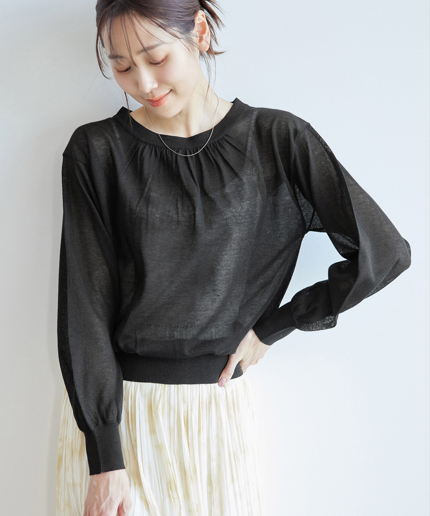 Rope&rsquo;Picnic「襟ギャザーシアーニットプルオーバー」|ニット・セーター|