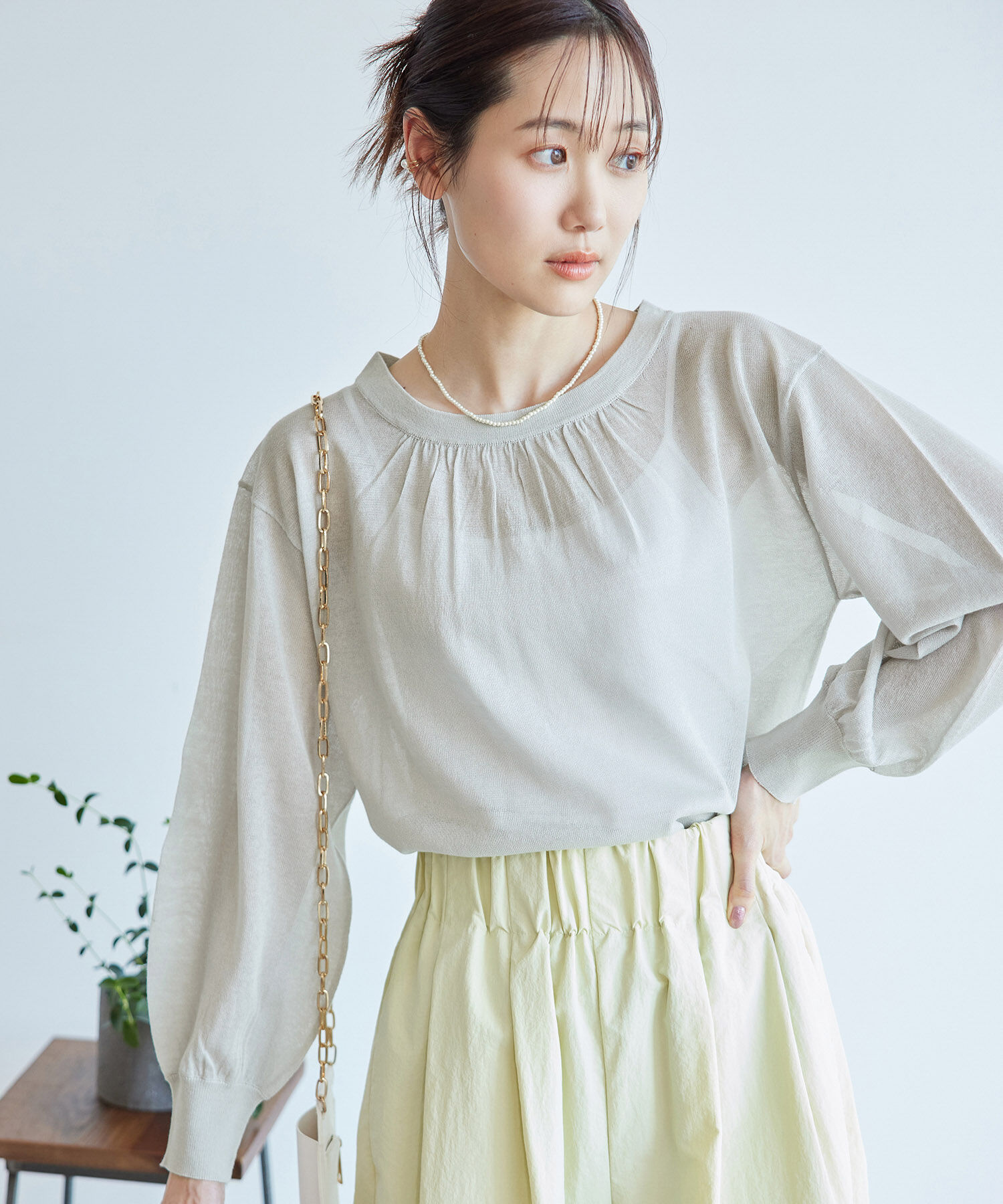 Rope&rsquo;Picnic「襟ギャザーシアーニットプルオーバー」|ニット・セーター|