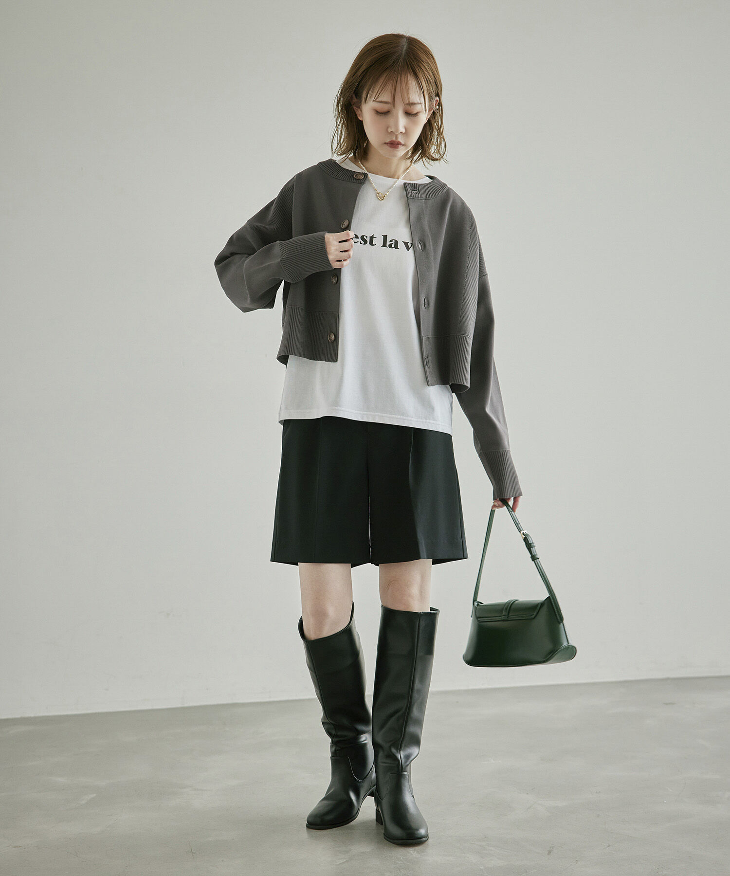 Rope&rsquo;Picnic「編み切り替えニットカーディガン」|カーディガン|