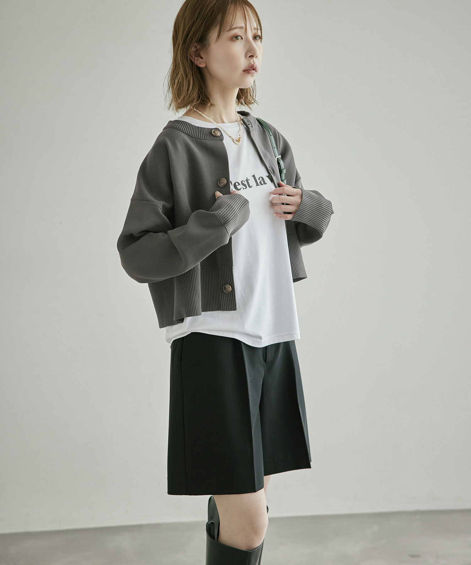 Rope&rsquo;Picnic「編み切り替えニットカーディガン」|カーディガン|