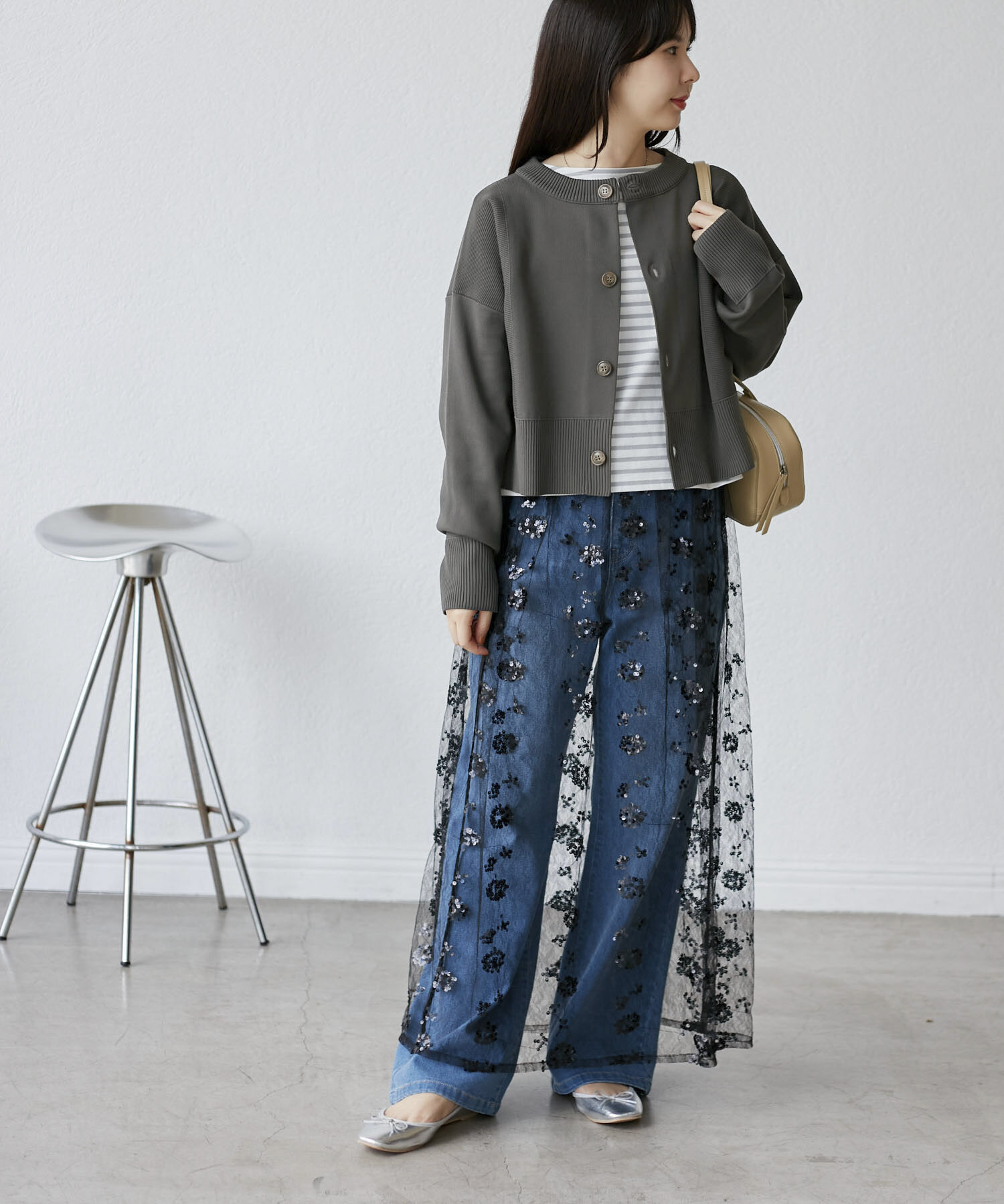 Rope&rsquo;Picnic「編み切り替えニットカーディガン」|カーディガン|