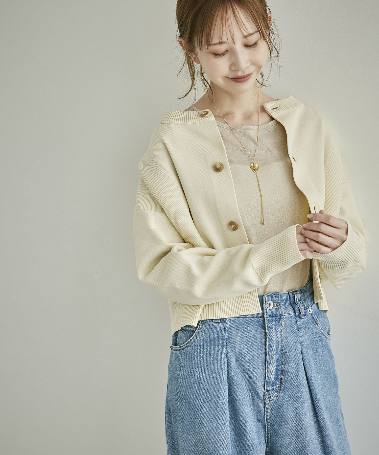 Rope&rsquo;Picnic「編み切り替えニットカーディガン」|カーディガン|