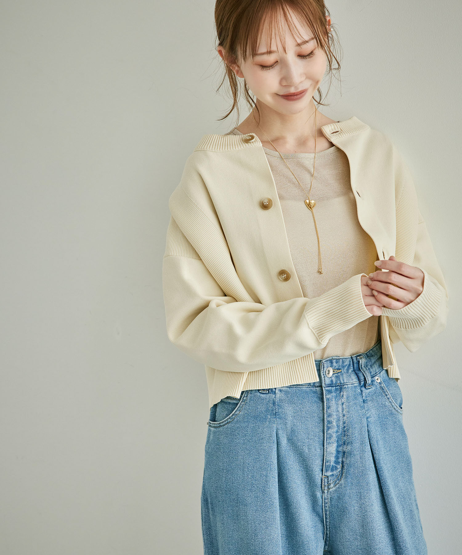 Rope&rsquo;Picnic「編み切り替えニットカーディガン」|カーディガン|