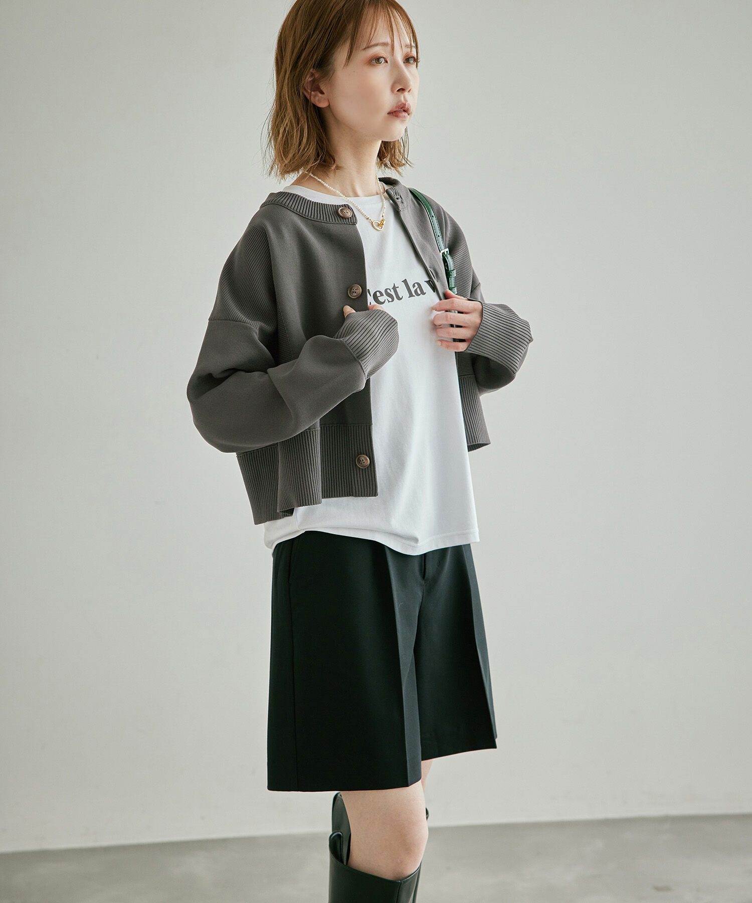 Rope&rsquo;Picnic「編み切り替えニットカーディガン」|カーディガン|