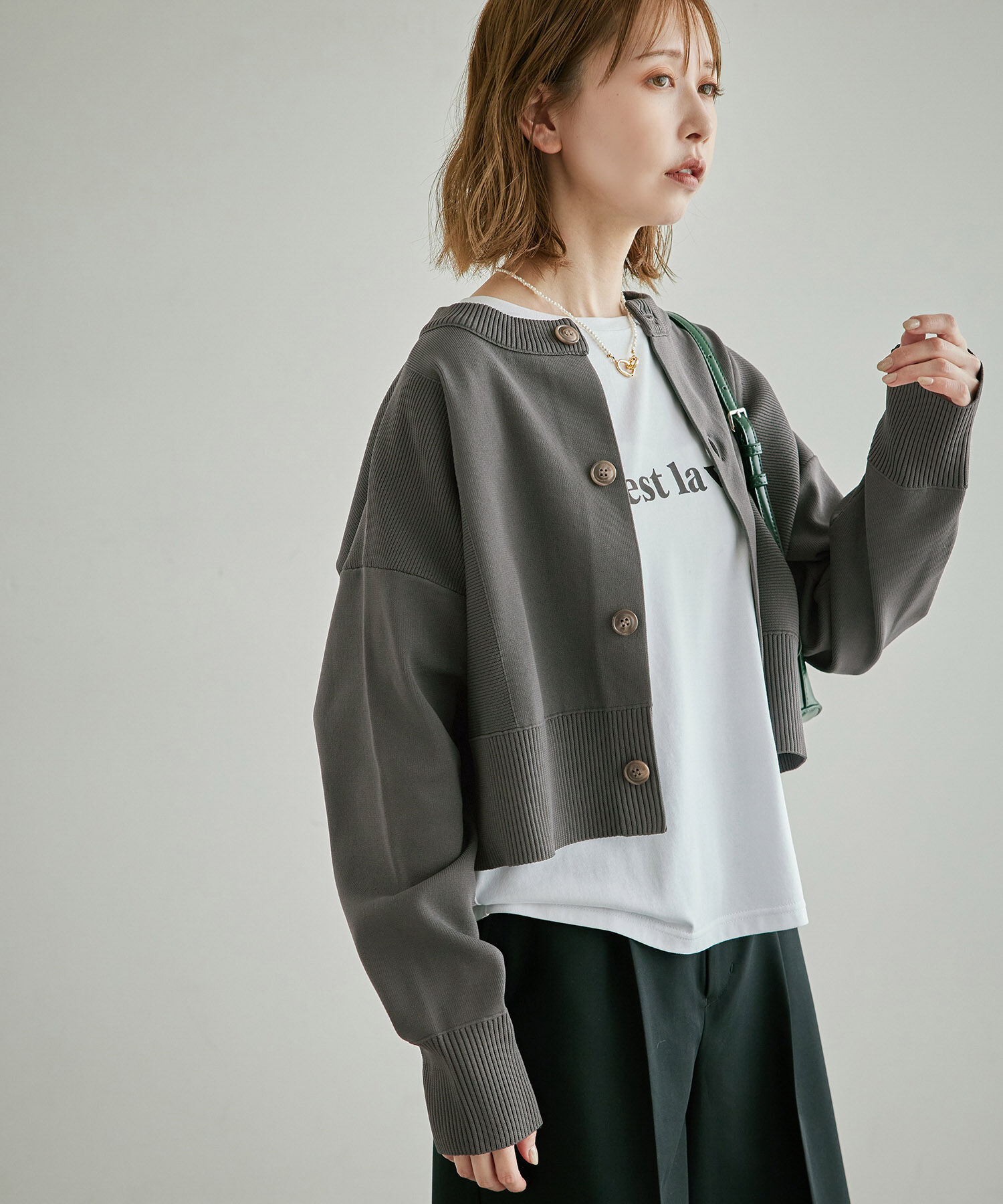 Rope&rsquo;Picnic「編み切り替えニットカーディガン」|カーディガン|