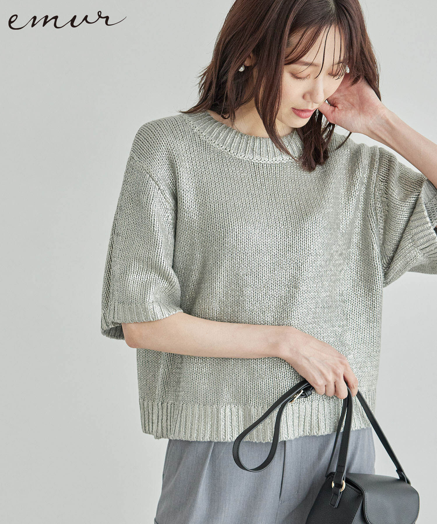 Rope&rsquo;Picnic「【emur/エミュール】箔プリントニット」|ニット・セーター|シルバー(93)