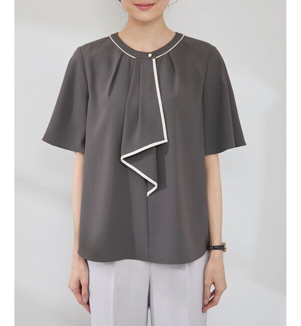 Rope&rsquo;Picnic「【WEB限定サイズ】配色ボウタイ風ハーフスリーブブラウス/通勤対応」|シャツ・ブラウス|