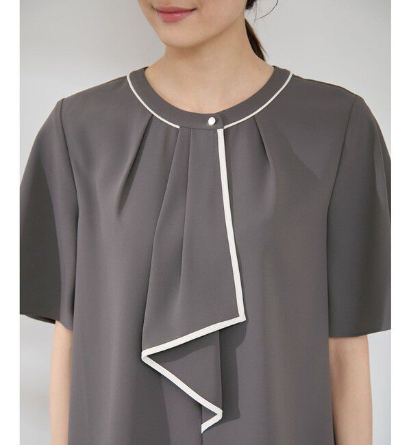 Rope&rsquo;Picnic「【WEB限定サイズ】配色ボウタイ風ハーフスリーブブラウス/通勤対応」|シャツ・ブラウス|