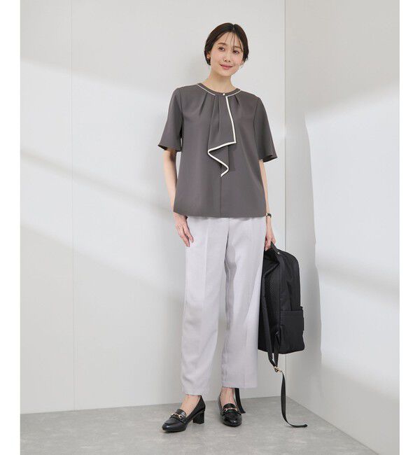 Rope&rsquo;Picnic「【WEB限定サイズ】配色ボウタイ風ハーフスリーブブラウス/通勤対応」|シャツ・ブラウス|