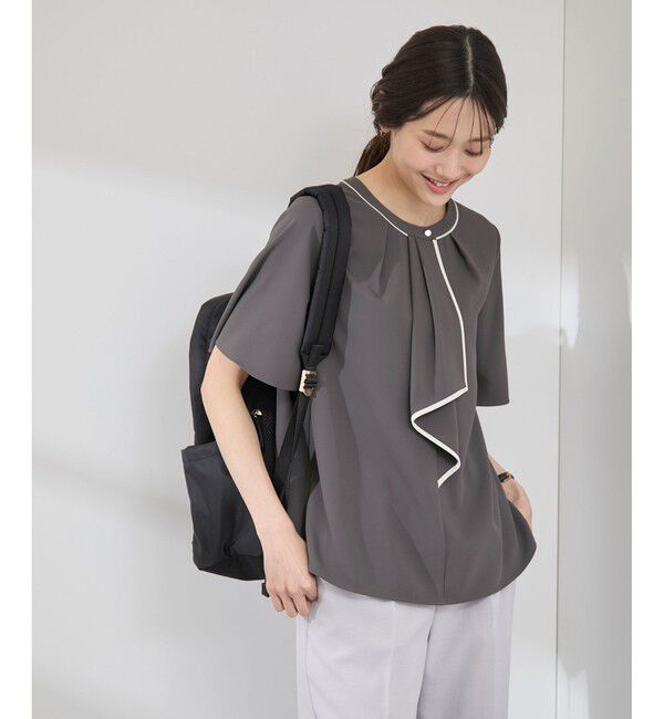 Rope&rsquo;Picnic「【WEB限定サイズ】配色ボウタイ風ハーフスリーブブラウス/通勤対応」|シャツ・ブラウス|