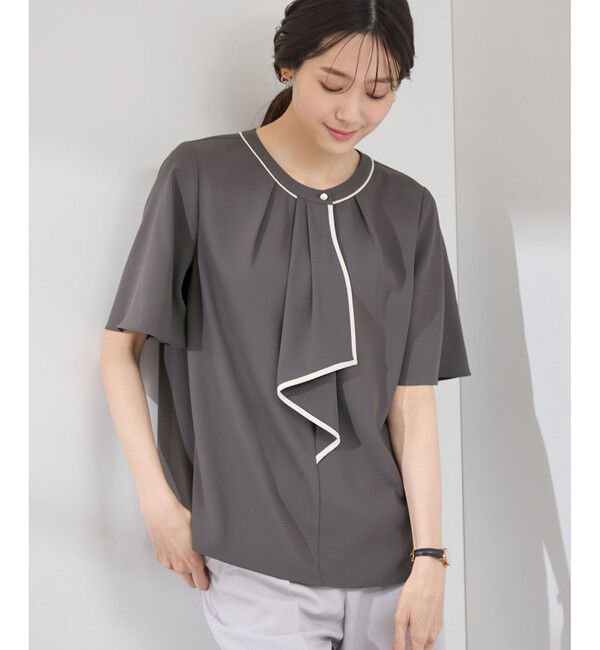 Rope&rsquo;Picnic「【WEB限定サイズ】配色ボウタイ風ハーフスリーブブラウス/通勤対応」|シャツ・ブラウス|