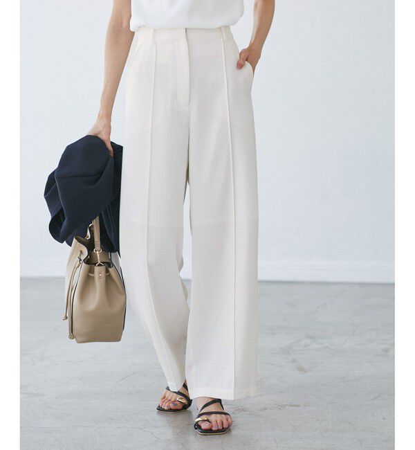 Rope&rsquo;Picnic「【emur/エミュール】ワッフルきれいめワイドパンツ」|チノ|