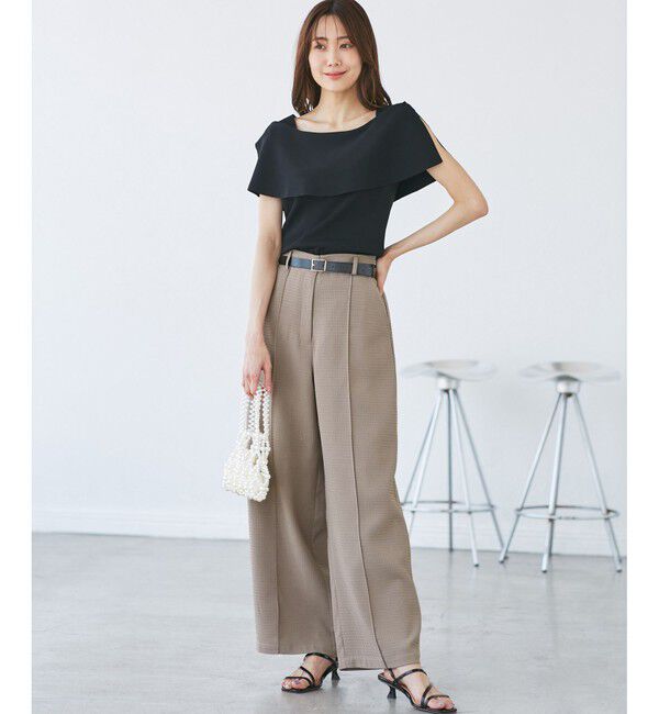 Rope&rsquo;Picnic「【emur/エミュール】ワッフルきれいめワイドパンツ」|チノ|