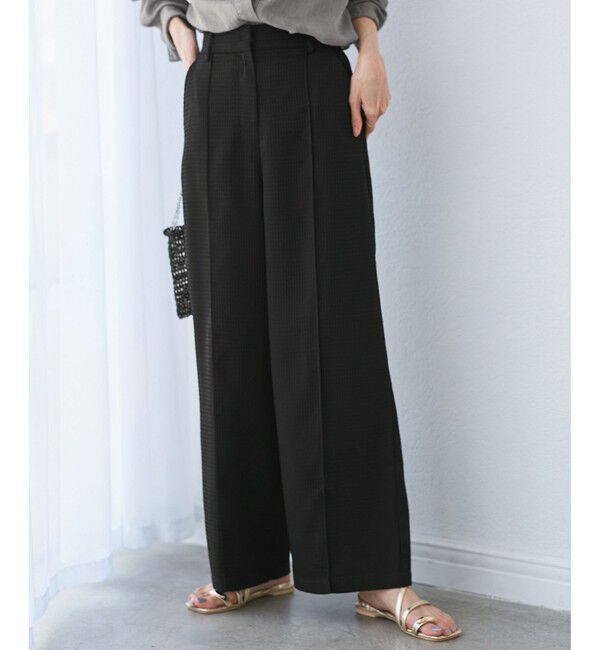 Rope&rsquo;Picnic「【emur/エミュール】ワッフルきれいめワイドパンツ」|チノ|