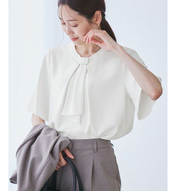 Rope&rsquo;Picnic「メタルパーツフロントフリルタイブラウス/通勤対応」|シャツ・ブラウス|