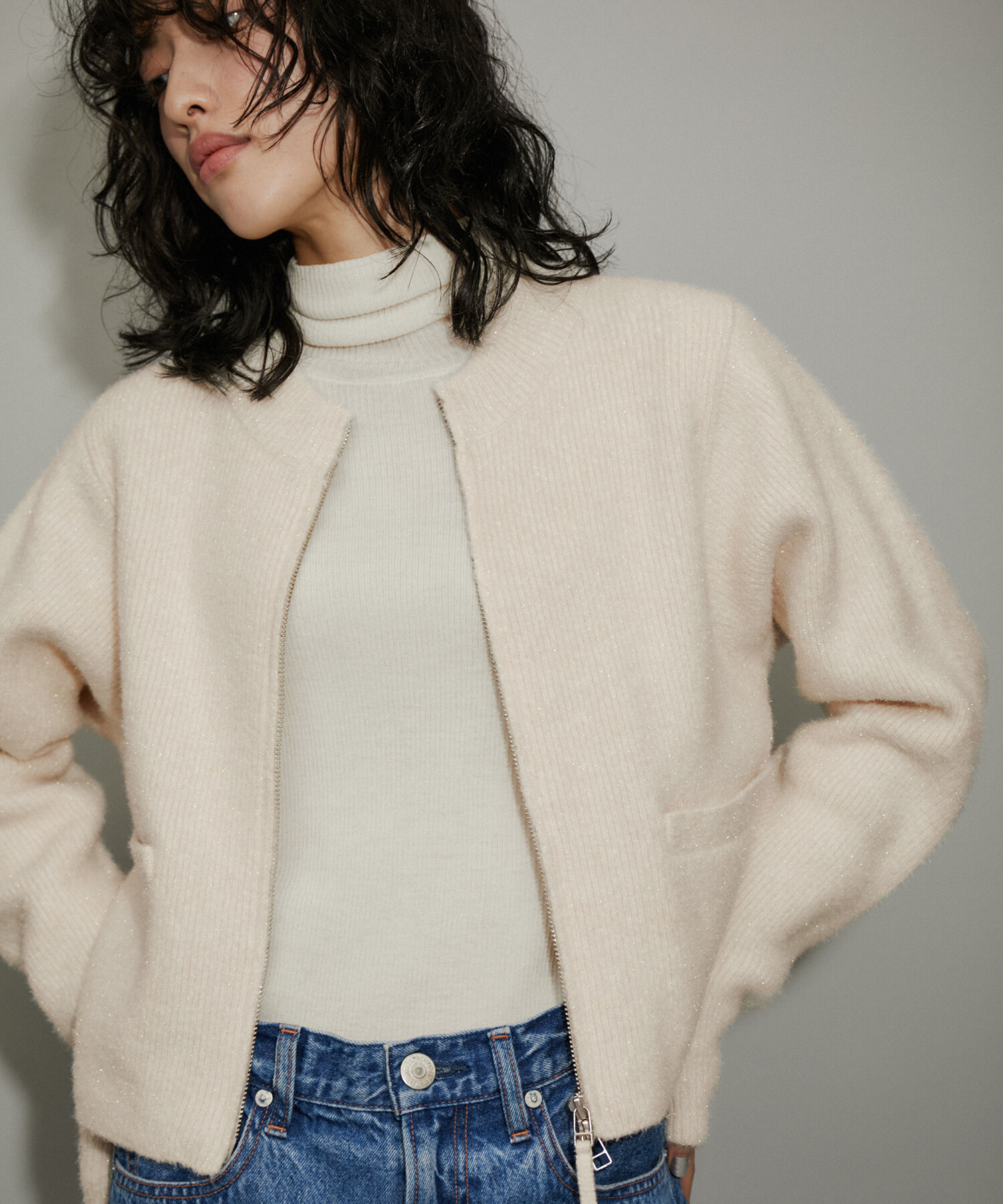 ADAM ET ROPE'「【WEB限定・新色追加】ラメニットカーディガン」|カーディガン|