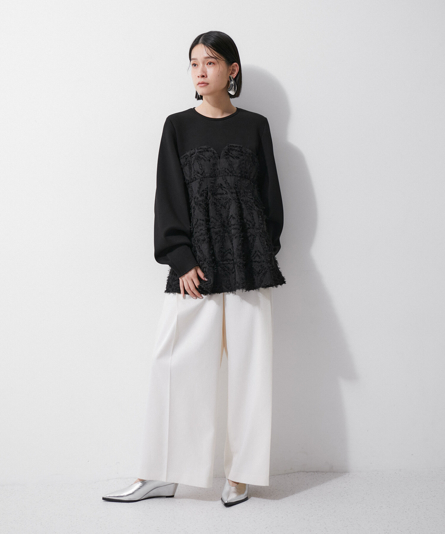 ADAM ET ROPE'「【サステナブル・オケージョン・洗える・再入荷】ジャカードビスチェコンビプルオーバー」|Tシャツ・カットソー|