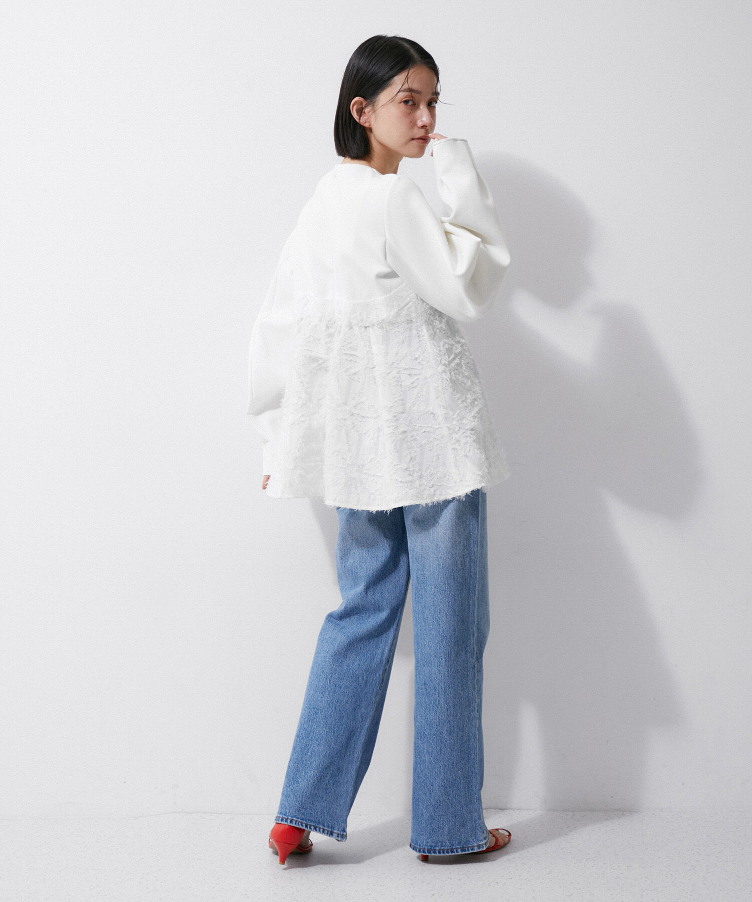 ADAM ET ROPE'「【サステナブル・オケージョン・洗える・再入荷】ジャカードビスチェコンビプルオーバー」|Tシャツ・カットソー|