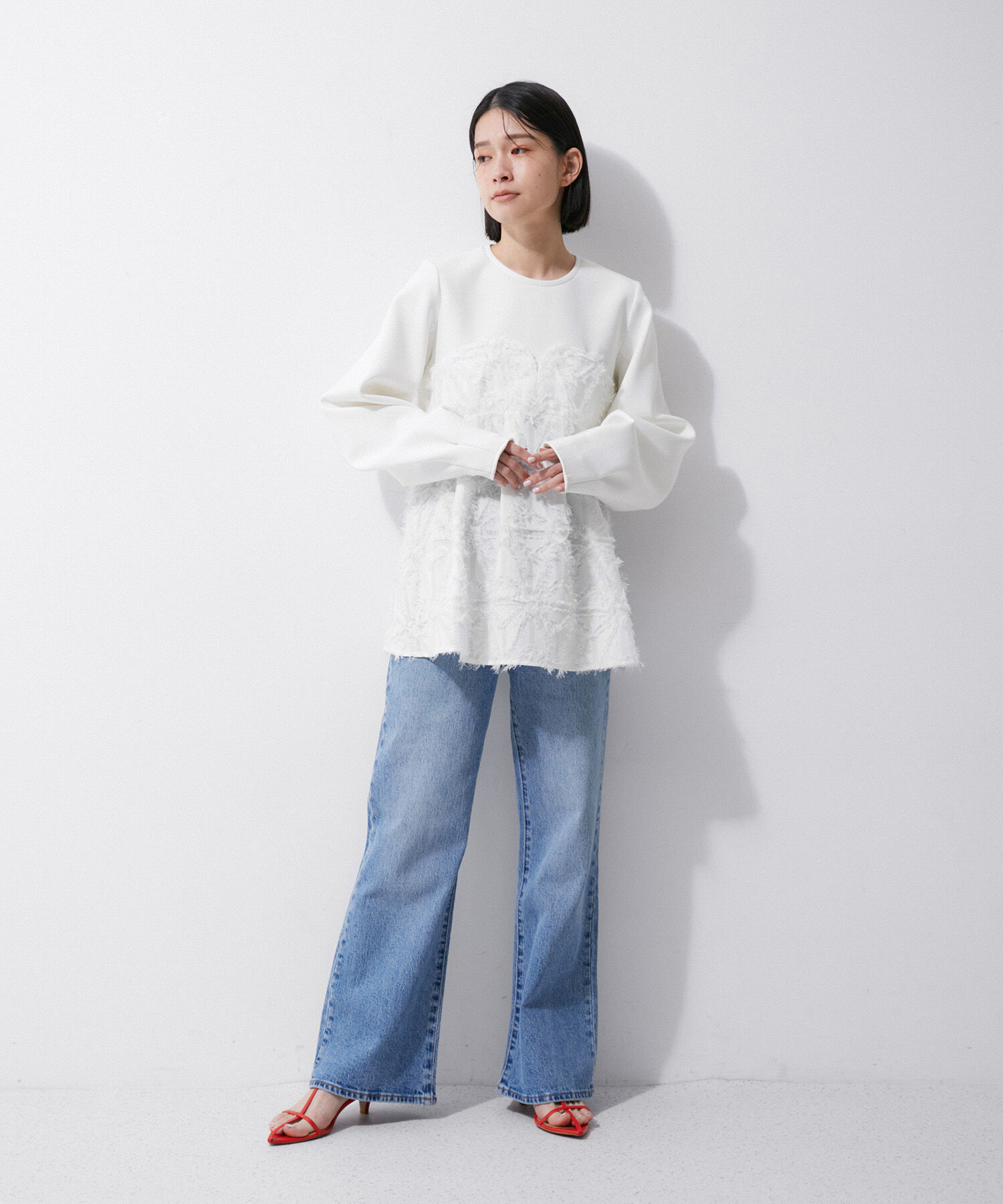 ADAM ET ROPE'「【サステナブル・オケージョン・洗える・再入荷】ジャカードビスチェコンビプルオーバー」|Tシャツ・カットソー|