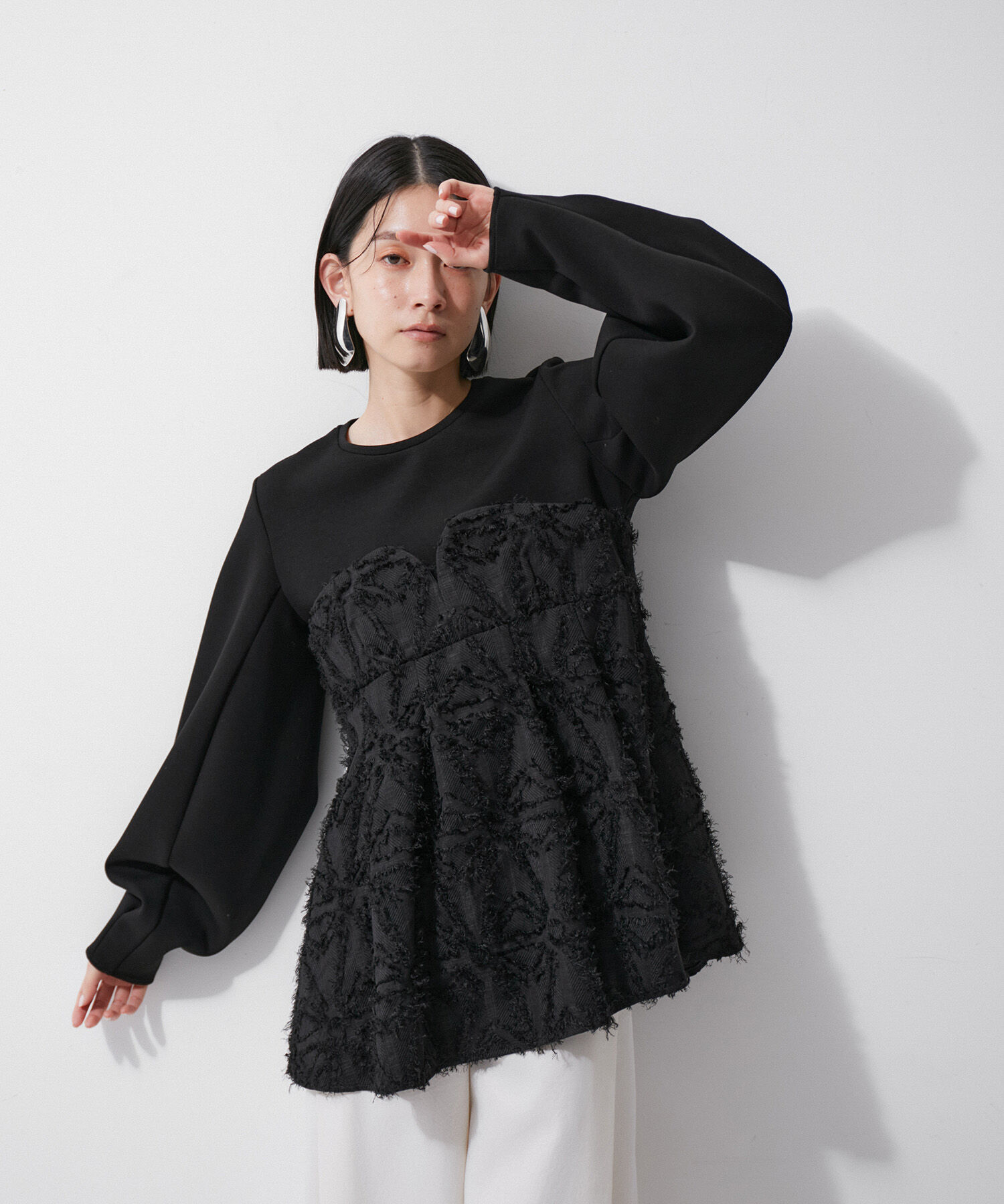 ADAM ET ROPE'「【サステナブル・オケージョン・洗える・再入荷】ジャカードビスチェコンビプルオーバー」|Tシャツ・カットソー|