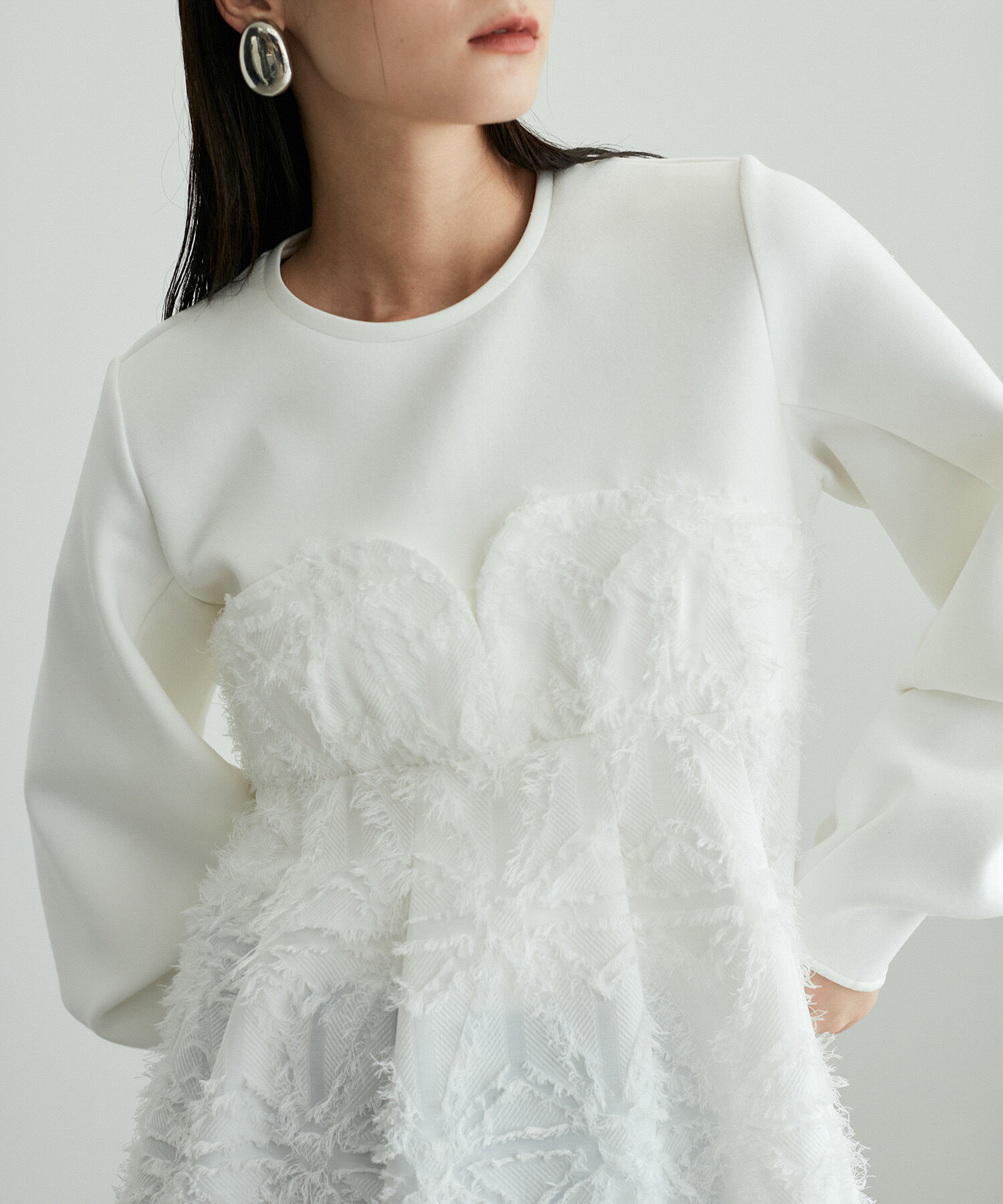 ADAM ET ROPE'「【サステナブル・オケージョン・洗える・再入荷】ジャカードビスチェコンビプルオーバー」|Tシャツ・カットソー|ホワイト系(12)