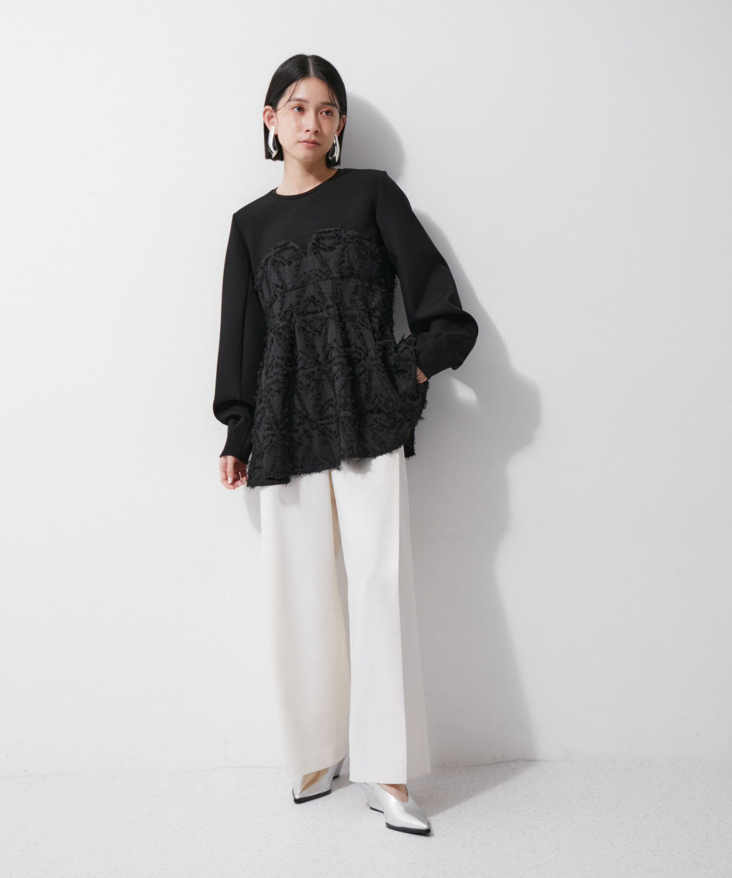 ADAM ET ROPE'「【サステナブル・オケージョン・洗える・再入荷】ジャカードビスチェコンビプルオーバー」|Tシャツ・カットソー|