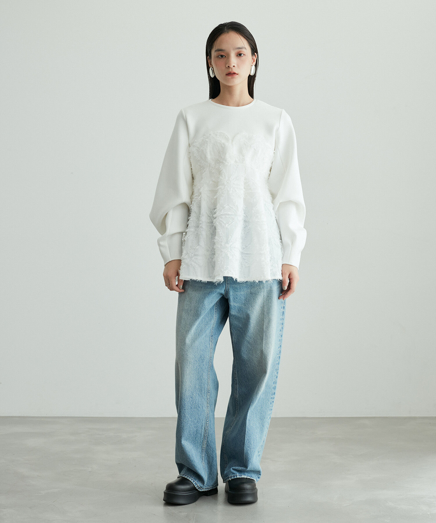 ADAM ET ROPE'「【サステナブル・オケージョン・洗える・再入荷】ジャカードビスチェコンビプルオーバー」|Tシャツ・カットソー|