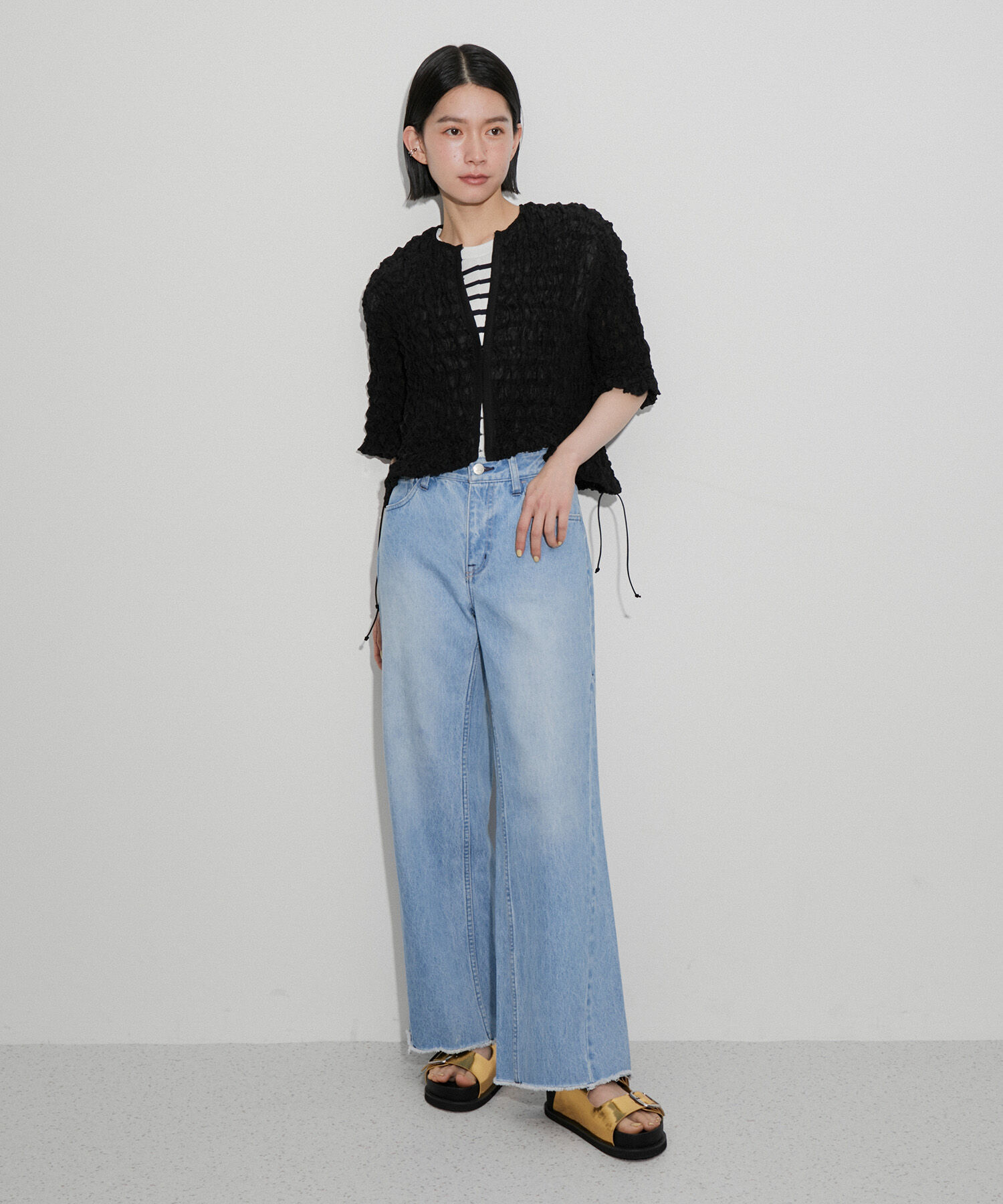 ADAM ET ROPE'「【洗える】シャーリングギャザーホックトップス」|カーディガン|