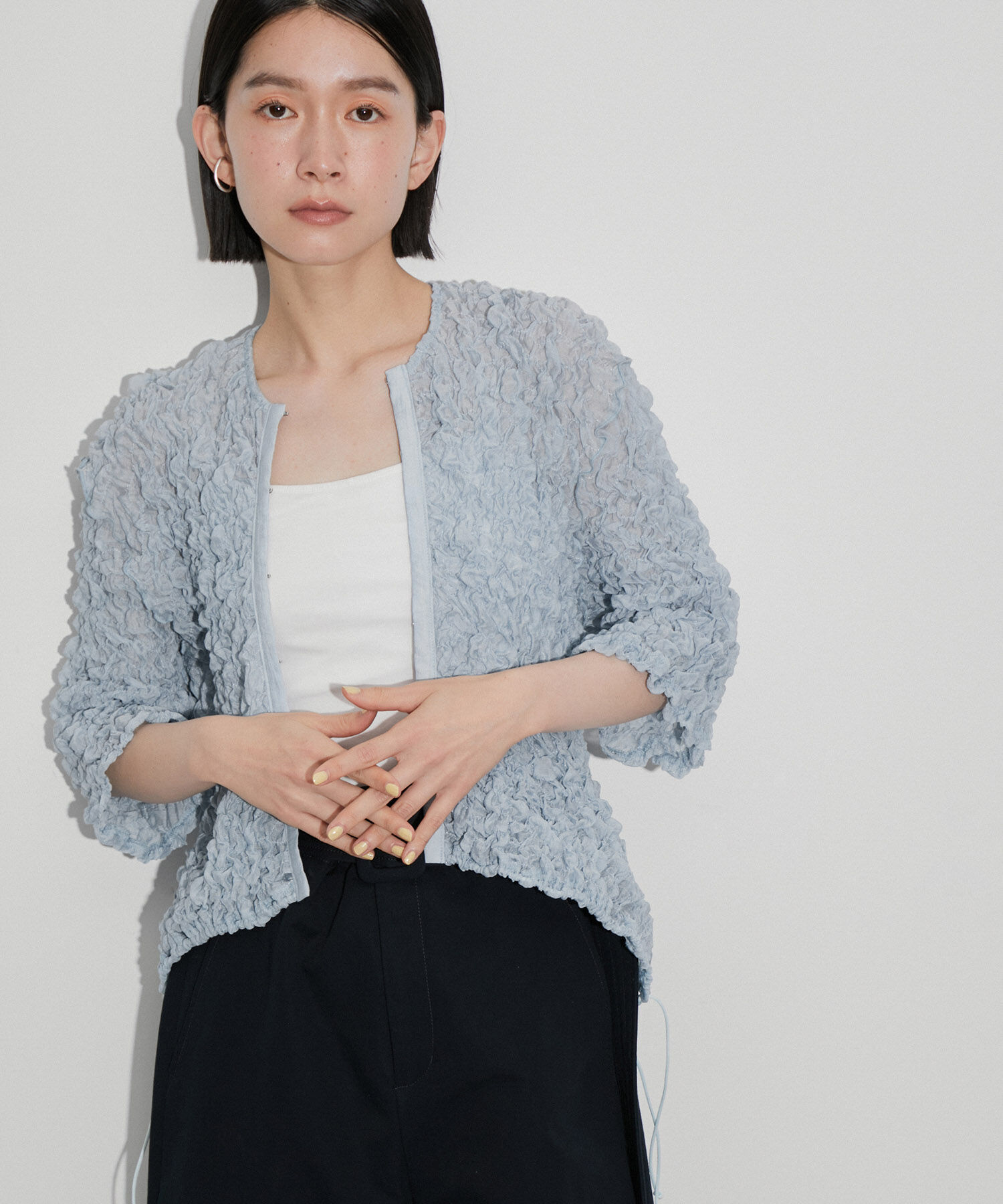 ADAM ET ROPE'「【洗える】シャーリングギャザーホックトップス」|カーディガン|