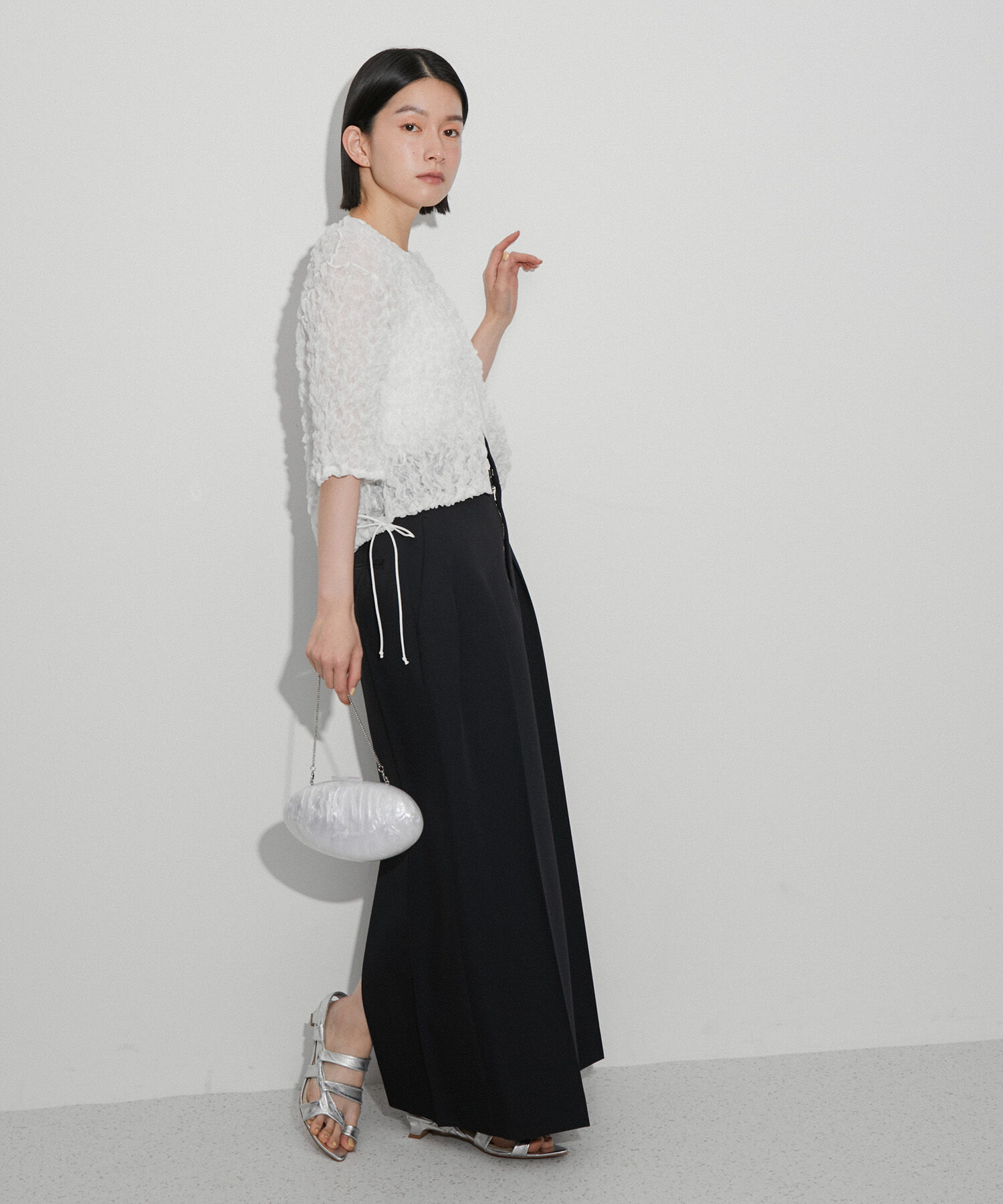 ADAM ET ROPE'「【洗える】シャーリングギャザーホックトップス」|カーディガン|