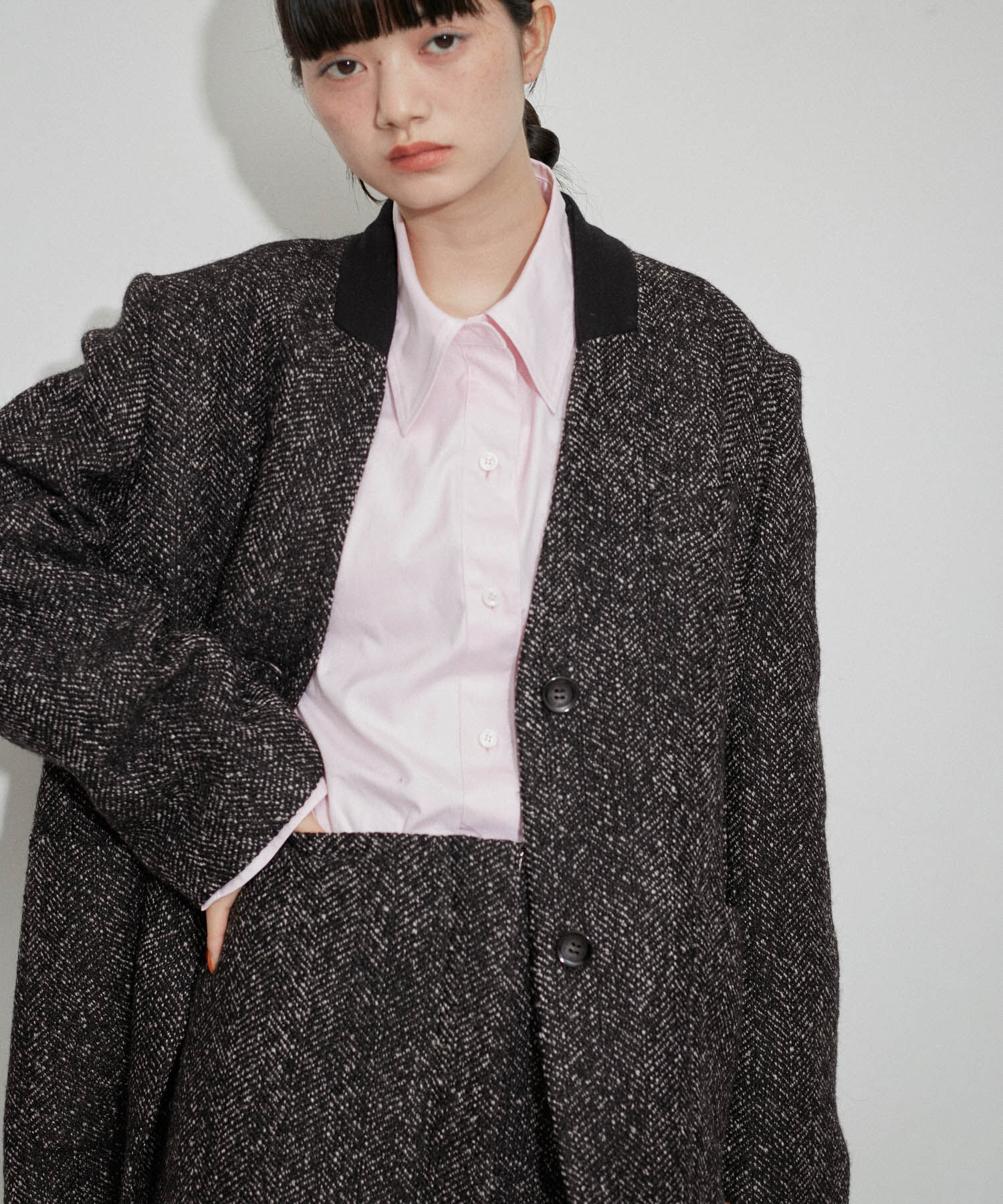 ADAM ET ROPE'「ツイードシングルジャケット」|ノーカラージャケット|