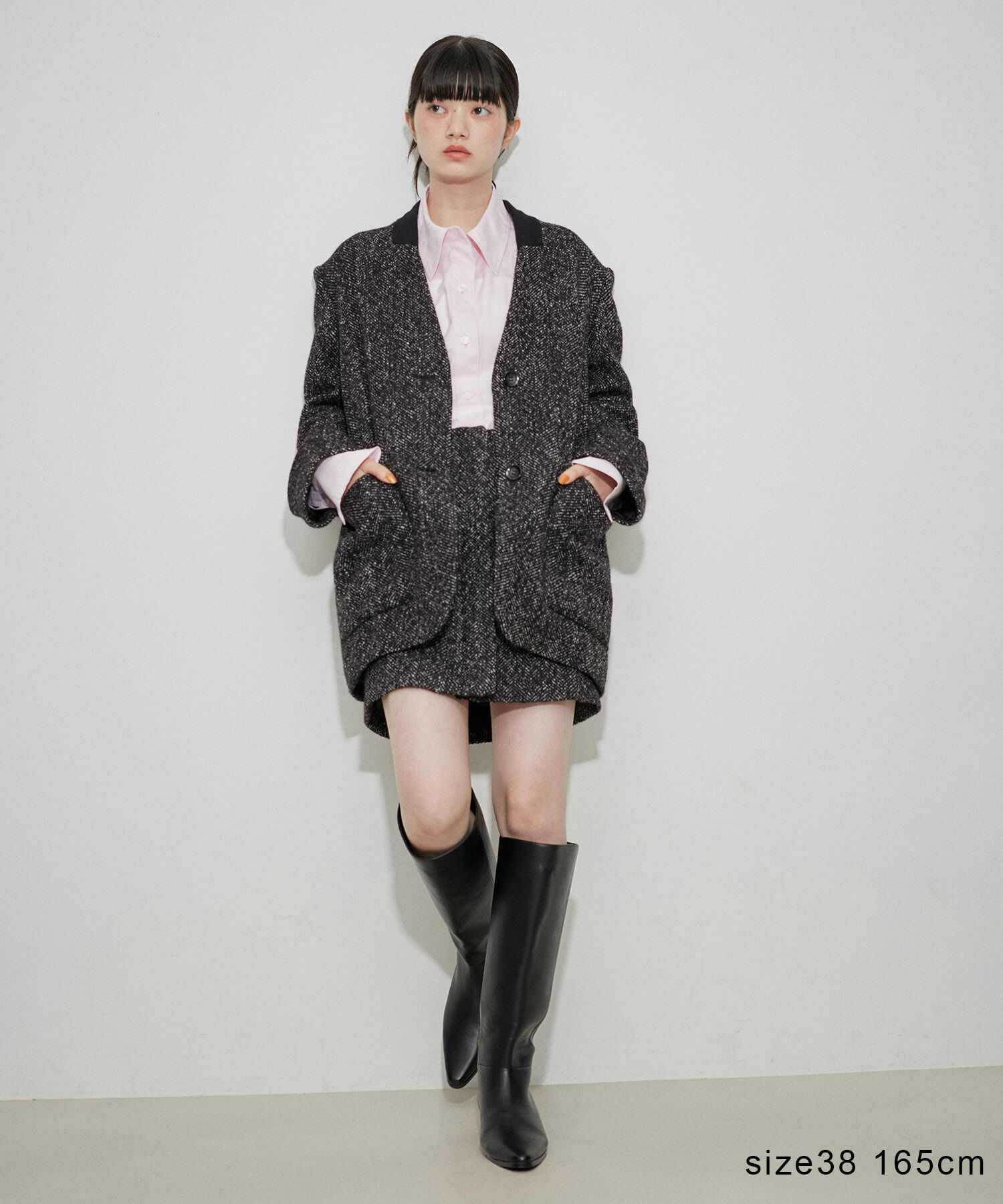 ADAM ET ROPE'「ツイードシングルジャケット」|ノーカラージャケット|