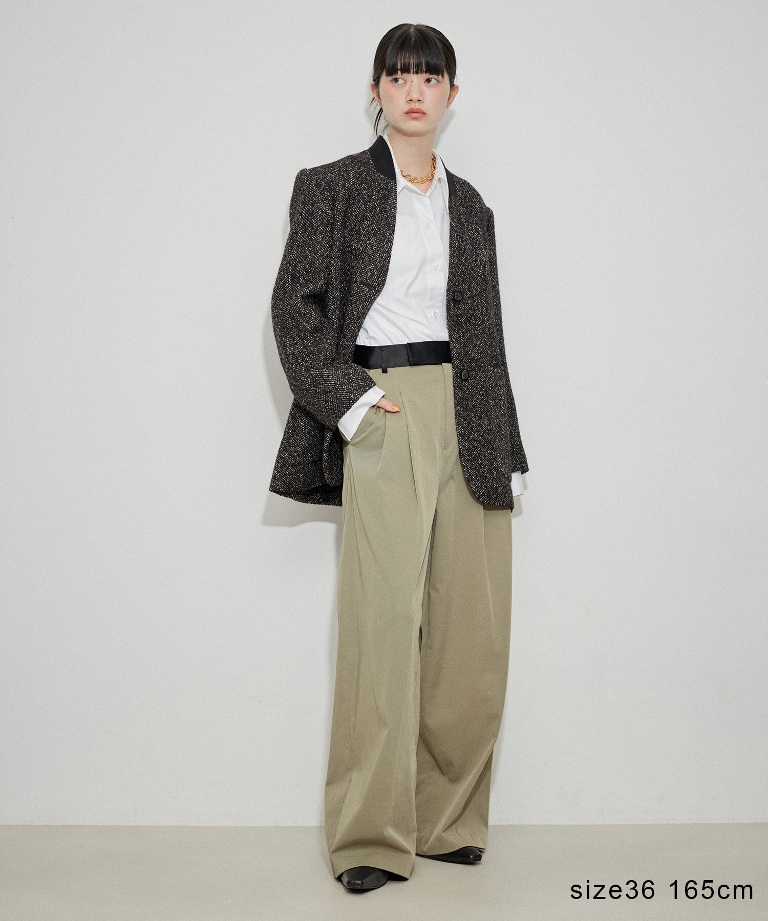 ADAM ET ROPE'「ツイードシングルジャケット」|ノーカラージャケット|