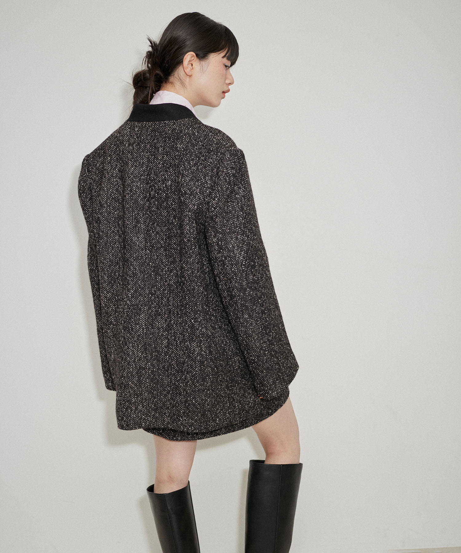 ADAM ET ROPE'「ツイードシングルジャケット」|ノーカラージャケット|