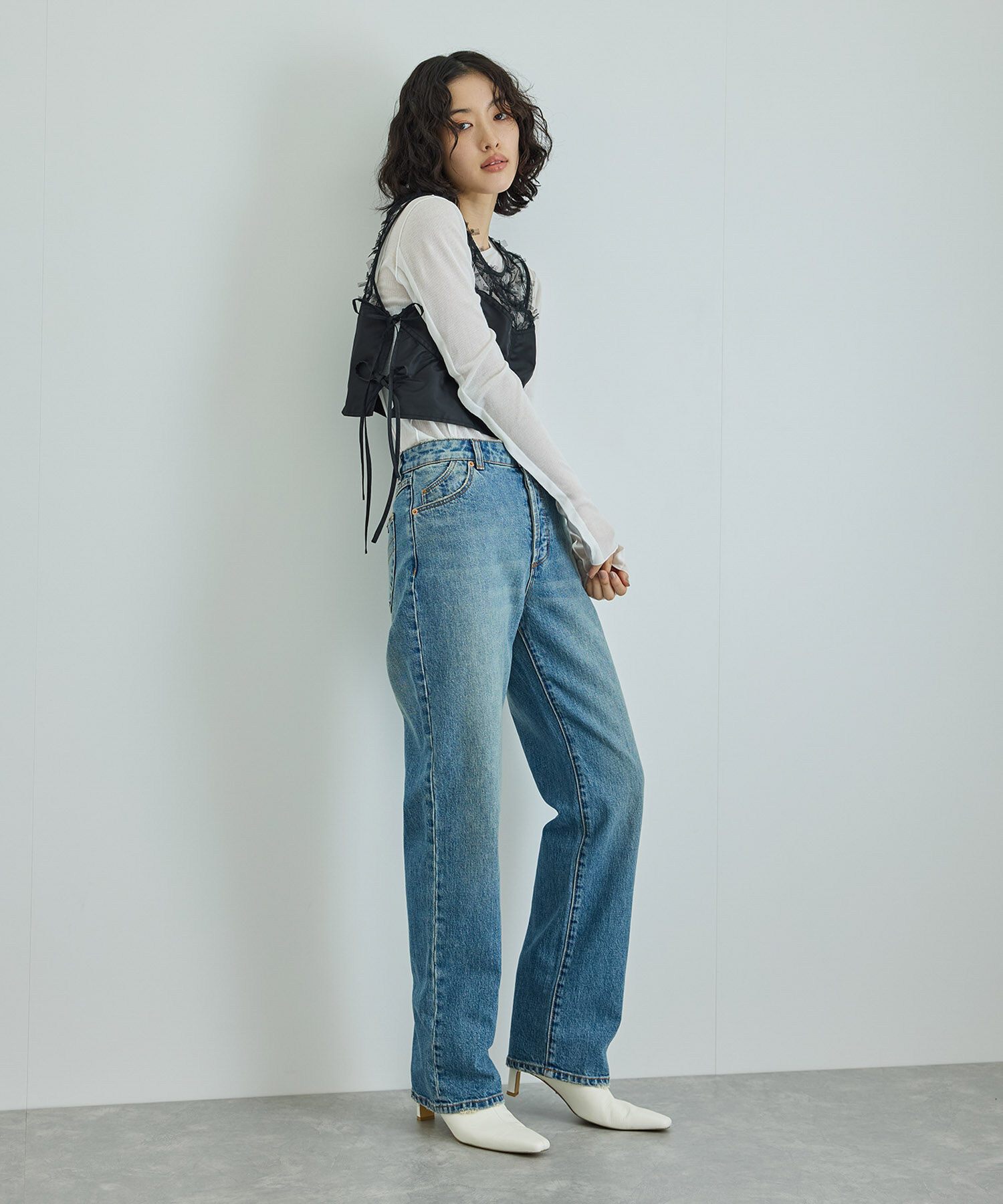 ADAM ET ROPE'「【洗える】チュールパターンベスト」|ベスト・ジレ|