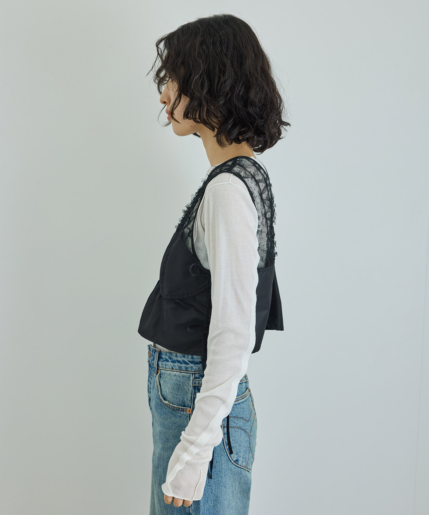 ADAM ET ROPE'「【洗える】チュールパターンベスト」|ベスト・ジレ|