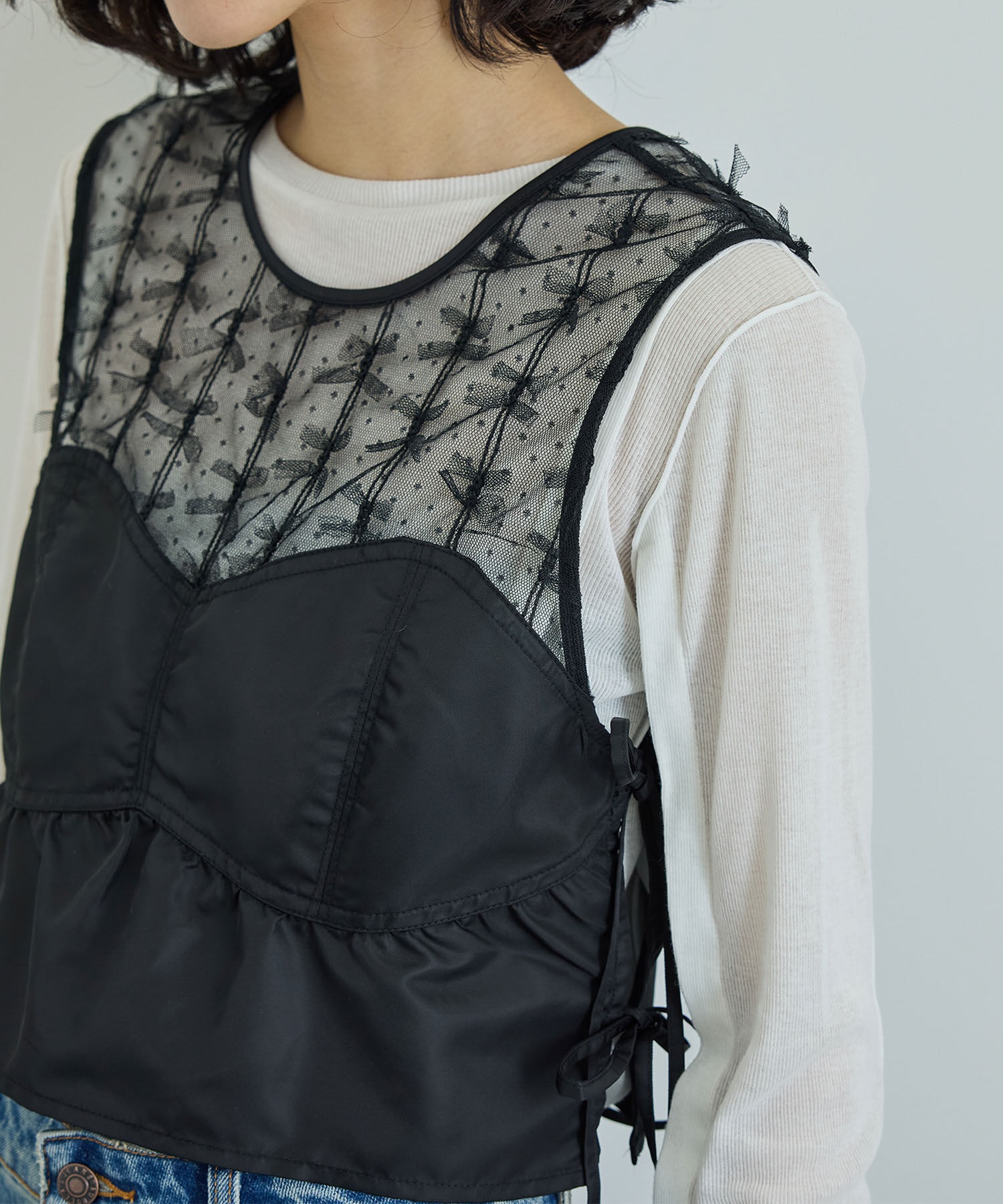 ADAM ET ROPE'「【洗える】チュールパターンベスト」|ベスト・ジレ|
