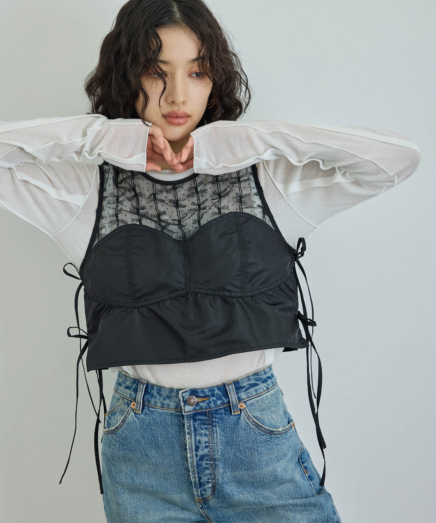 ADAM ET ROPE'「【洗える】チュールパターンベスト」|ベスト・ジレ|