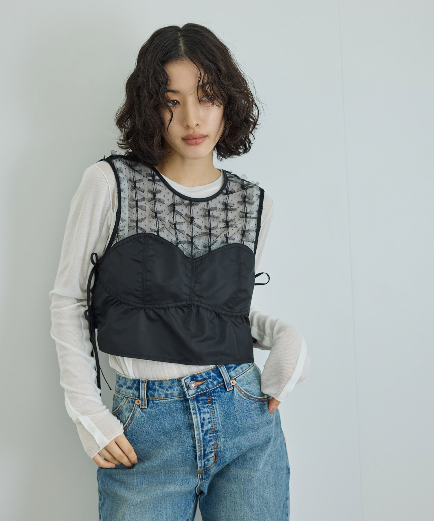 ADAM ET ROPE'「【洗える】チュールパターンベスト」|ベスト・ジレ|