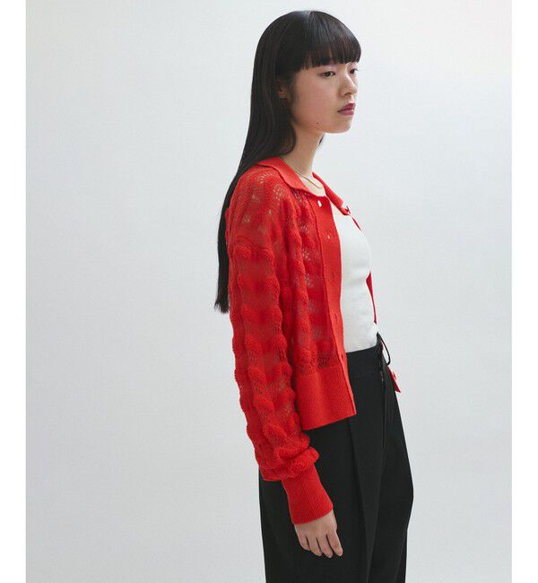 ADAM ET ROPE'「レースニットカーディガン」|カーディガン|赤メイン