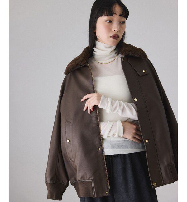ADAM ET ROPE'「シンセティックレザーフライトジャケット」|ブルゾン・スタジャン|ブラウン(20)