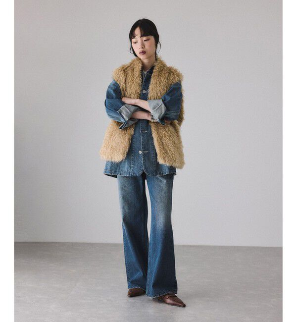 ADAM ET ROPE'「【サステナブル】デニム＆カツラギセミフレアパンツ」|デニム|