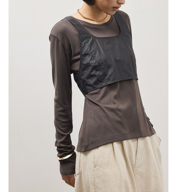 ADAM ET ROPE'「リボンタンクコンビロンT」|Tシャツ・カットソー|