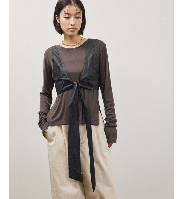 ADAM ET ROPE'「リボンタンクコンビロンT」|Tシャツ・カットソー|