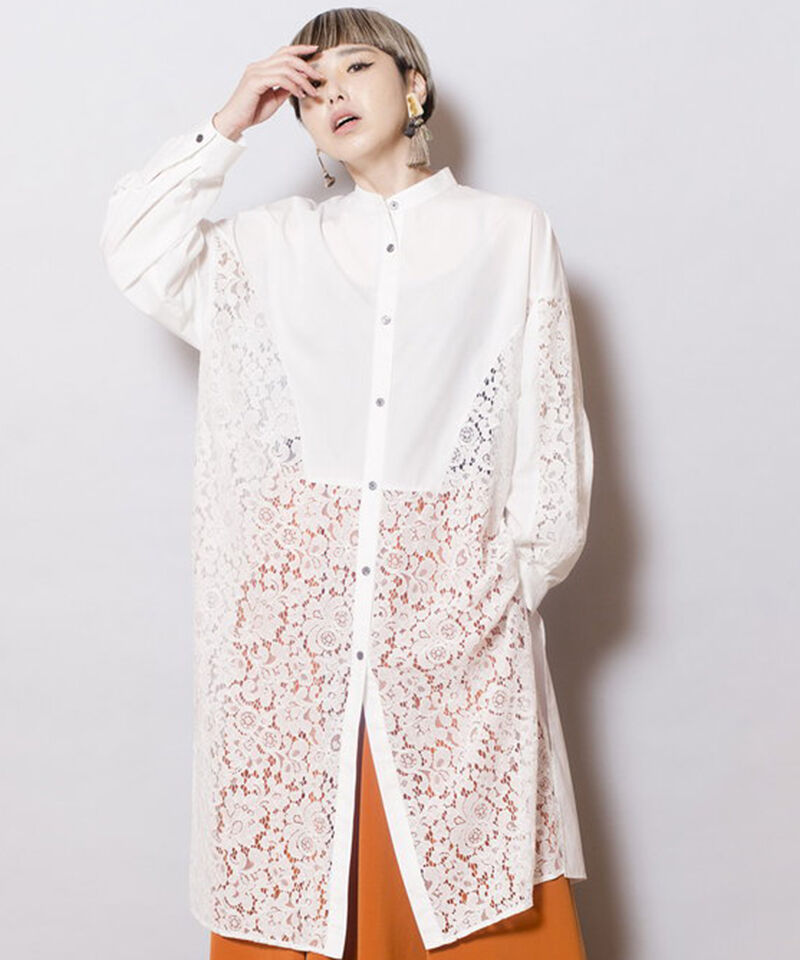  「レース切替ブラウス」|ワンピース|WHITE