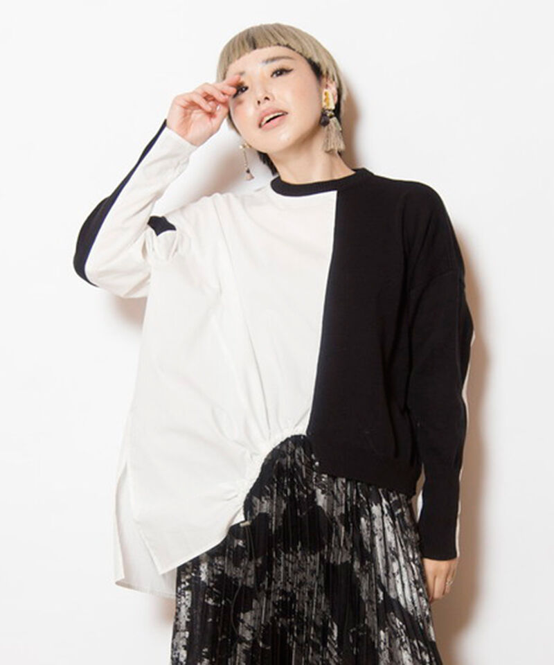  「切替アシンメトリーニットプルオーバー」|シャツ・ブラウス|BLACK